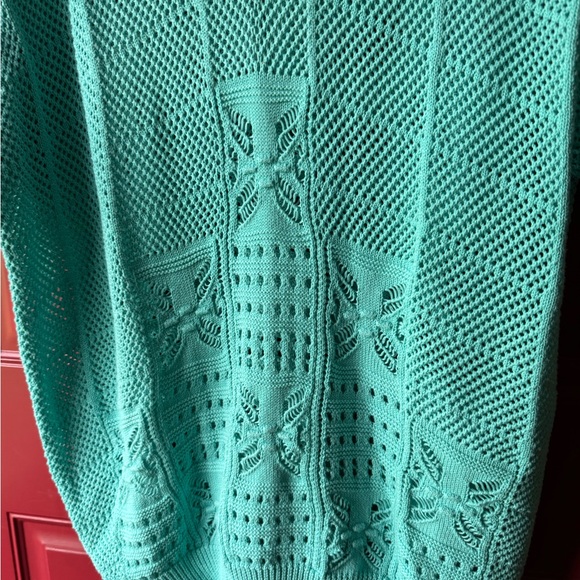 OXKNITSTORE Women's Teal Short Sleeve Knit Polo Tee - Picture 3 of 4